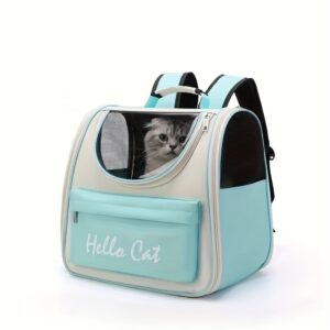 GREEN Hello Cat Nylon Pet Backpack, Large Capacity Fold able Travel Carrier with Zipper Closure