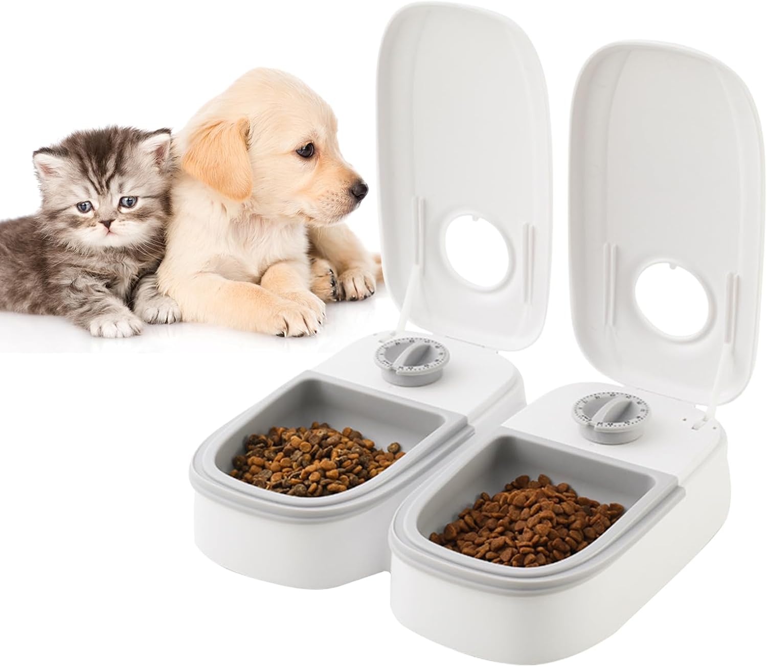 CARLA HOME 2 Meal Automatic Pet Feeder with Timer for Cat & Dog Wet & Dry Food (Dual Bowl 700ML)