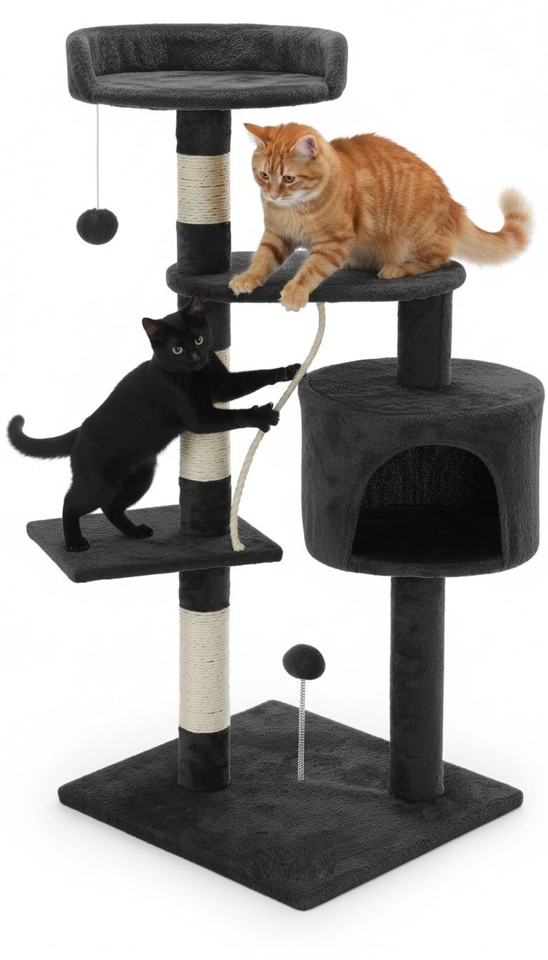 CARLA HOME 140cm Cat Tree for Indoor Cats with Plush Perch, Sisal Scratching Posts & Condo for Kittens & Adult Cats (Dark Grey)
