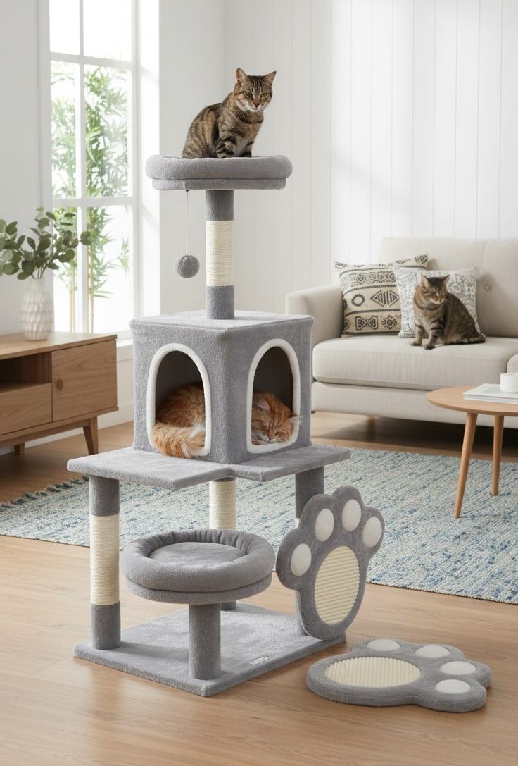 CARLA HOME Large Cat Tree Tower for Indoor Cats with Plush Perch, Cat Condo, Natural Sisal Scratching Posts, Hanging Ball & Paw Scratcher - Image 2