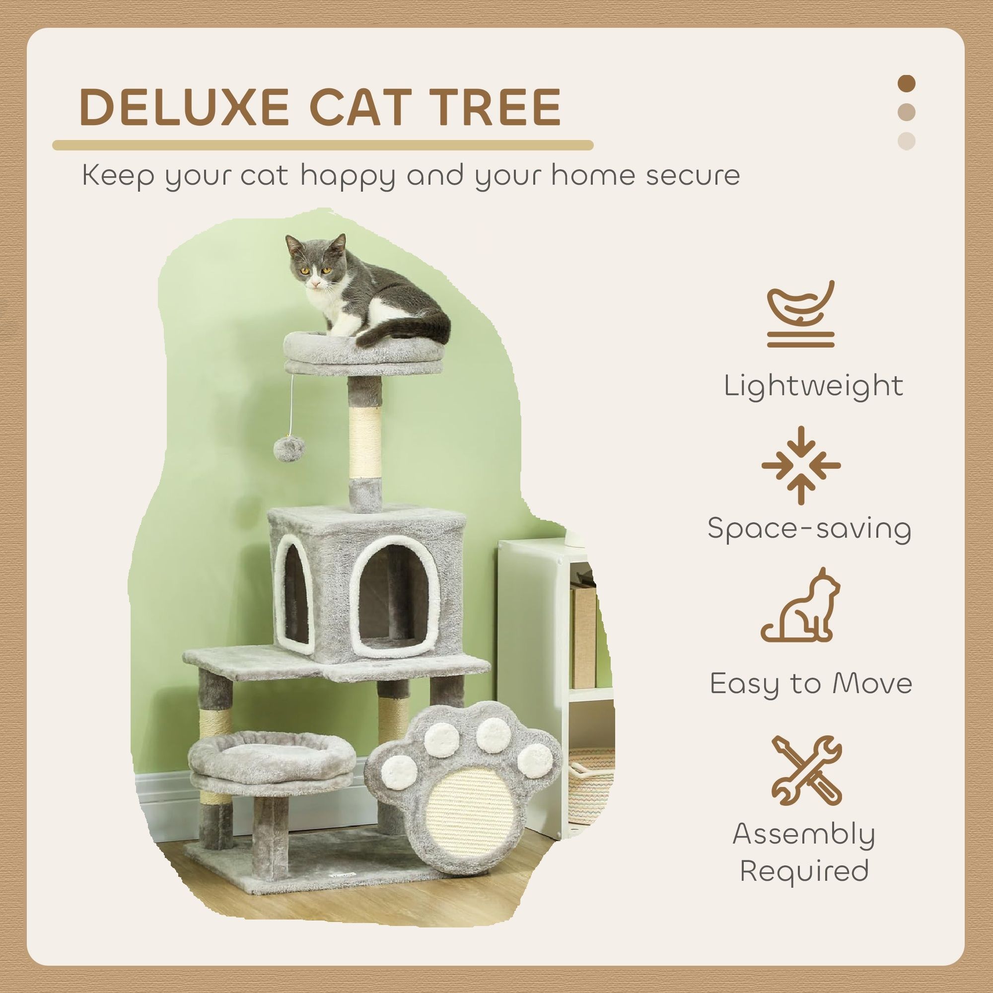 CARLA HOME Large Cat Tree Tower for Indoor Cats with Plush Perch, Cat Condo, Natural Sisal Scratching Posts, Hanging Ball & Paw Scratcher - Image 4
